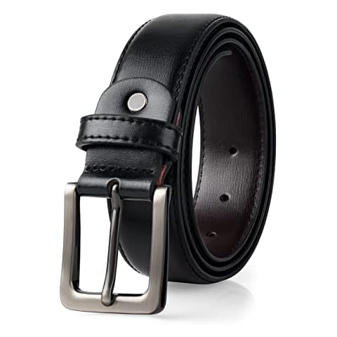 maikun Men's Belts,Black Leather Belt for Men, Black Belt Men,Mens Leather Belt,Mens Leather Belts for Trousers Silver Buckle Cover