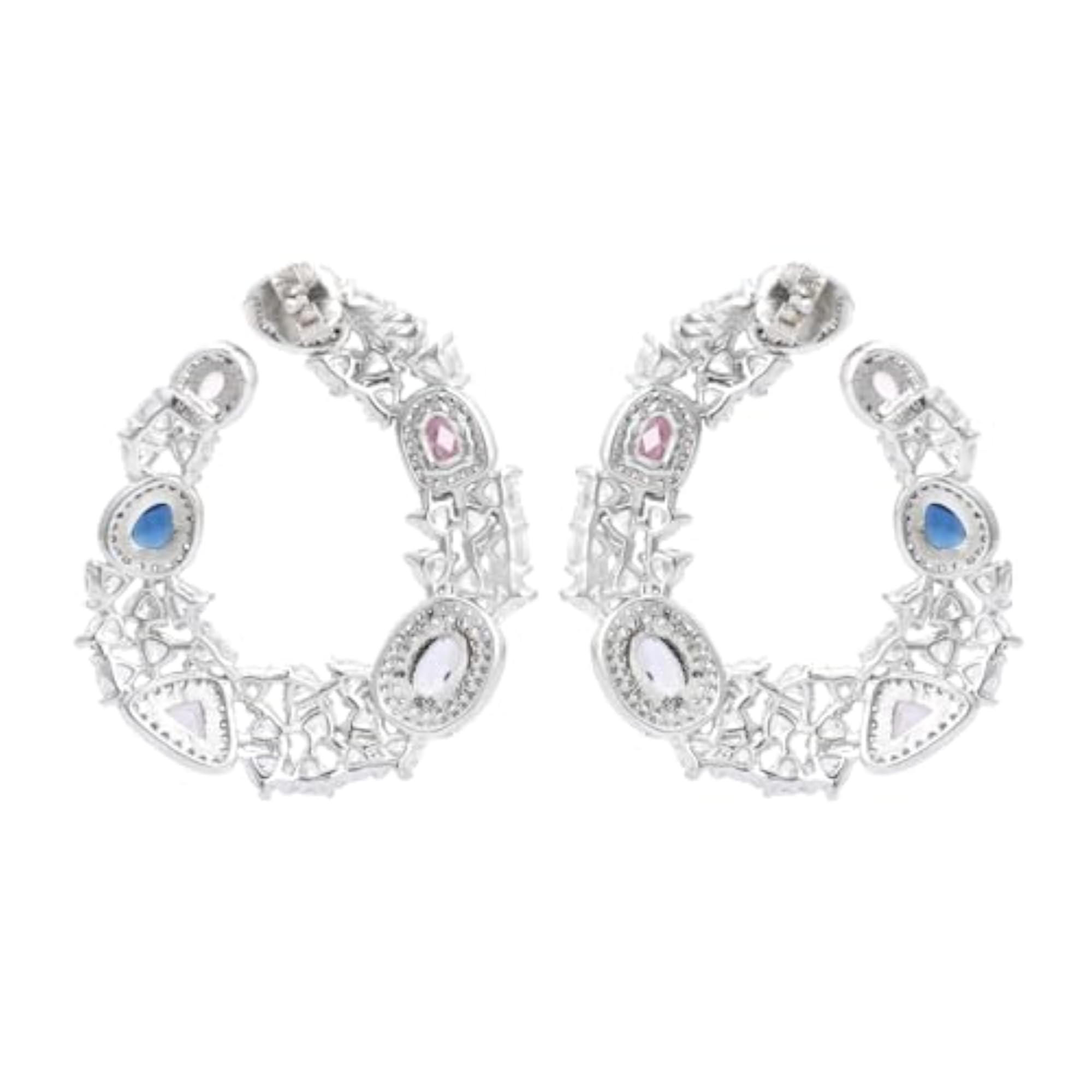 Multicolored CZ American Diamond Crystals 925 Silver Art Deco Drop Earrings