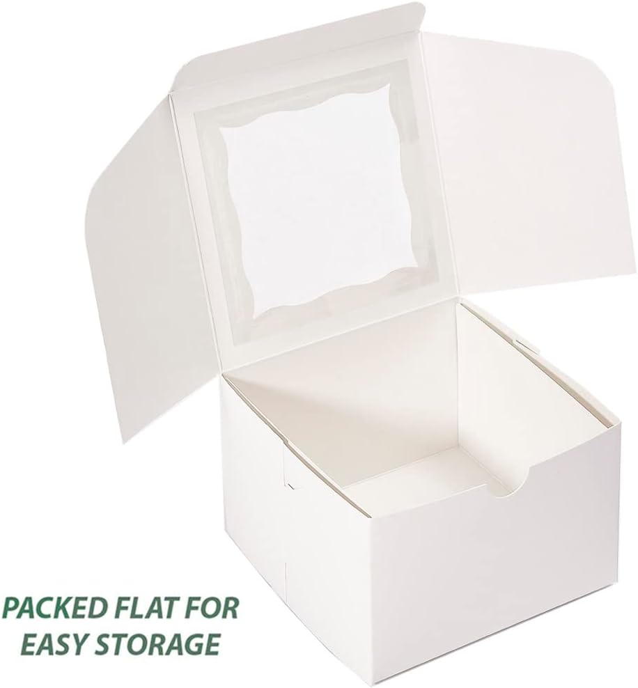 Cookie Boxes with Window 5x5x3.5 Inch[50 Pack] Premium White Bakery Boxes,Mini Treat Box, Pastry Box for Mini Bundt Cake and Individual Cheesecakes