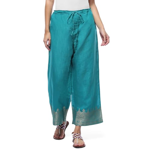 Image of BIBA Women Straight Mid Rise Art Silk Palazzo