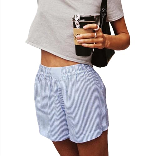 Women Cute Stripe Boxer Shorts Elastic Low Waist Lounge