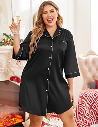 IN'VOLAND Plus Size Satin Button Down Nightgown #TOP29