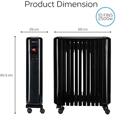 MONHOUSE 2500W Digital Oil Filled Radiator - Portable Electric Heater with LED Display, Built In Timer & Adjustable Thermostat, Remote Control, Overheat Safety Cut Off and Tip Over Switch - Black