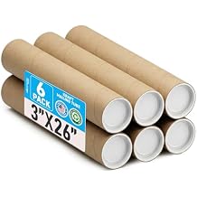 MagicWater Supply 3x26 Inch Kraft Mailing Tubes, Durable Round Cardboard Shipping Tubes with Secure End Caps, Heavy-Duty Storage for Posters, Artworks, Blueprints, and Large Mailing Documents - 6 Pack