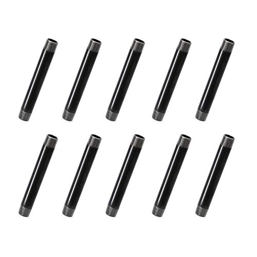 TZH 10 Pack Heavy Duty Pre-Cut Steel Threaded Metal Iron Pipe for Industrial Vintage Style DIY Project/Furniture/Shelving Decoration (1/2"x6", Grey)