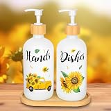 FYSUIMU 2 dispenser di sapone a forma di girasole per acquarello floreale camion dispenser di sapone in vetro con pompa contenitore liquido ricaricabile per la decorazione della casa bagno cucina