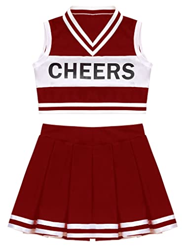 Ttao Kids Girls V Neck Cheerleading Dress High School Uniform Halloween Carnival Cosplay Fancy Dress Red 14 Years #TOP2