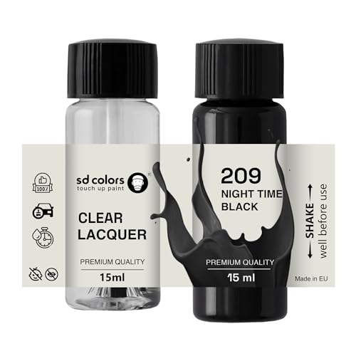 SD COLORS NIGHT TIME BLACK 209 - Vernice per ritocchi da 15 ML, per riparazione graffi e scheggiature, codice colore 209 notte nero (vernice + laccetto)
