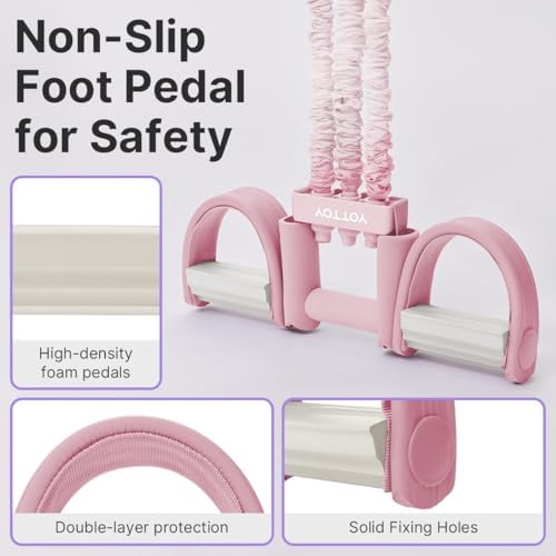 Adjustable Multifunction Pedal Resistance Band with Handle for Women Girls, Exercise Equipment with Foot Pedals，Pedal Resistance Band for Abdomen, Waist, Arm, Leg (Pink, 30/60/90LB-Height 1.5-1.65m) — view 4