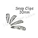 100 Snap Hair Clips - Silver Metal Tear Drop Shape with Hole - 30mm
