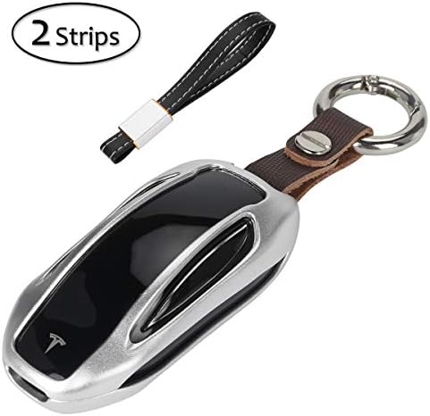 AziPro Tesla Key Fob Cover Case, Alumium Hard Keyless Remote Flip Key Protection Case Shell Cover Key Chain for Men Women (Model X, Silver)