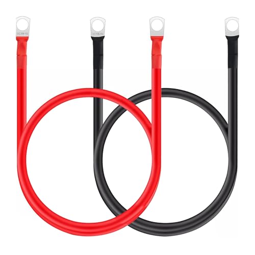 2 Pcs 30cm Battery Inverter Cables, 16mm² 5AWG 12V Battery Cable, Heavy Duty Rubber Cable with Ring Terminals, Copper Flexible Wire for Solar, RV, Marine, Motorcycle, Automotive Applications (M10)