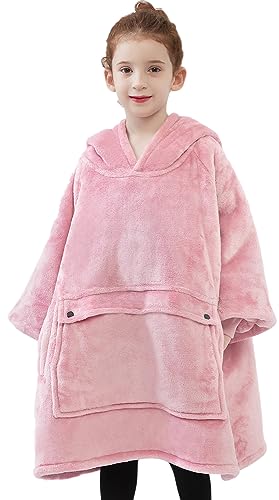 Image of KFUBUO Wearable Blanket Hoodie for Kids Sherpa Patterns Oversized Sweatshirt Blanket With Pocket 6-10 Year Old Girls&Boys Birthday Gifts Pink | Sherpa, Heavy Material, Oversized Sweatshirt Blanket, Kids Blanket, Girl Boy Gifts, Hooded Blanket Kids, Cozy Gifts for Kids
