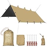 MORIFUKU 天幕 タープ キャンプテント サンシェルター PUコーティング 紫外線カット 防水レベル4級（3000mm耐水圧）難燃性素材 車両カバー(3*3m ブラックガム カーキ)