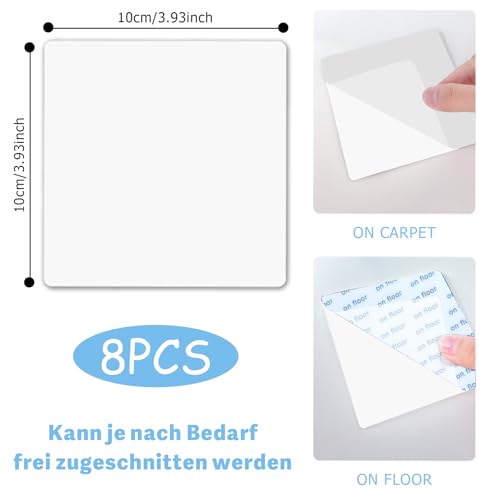 ChilArt Antirutsch Pads für Teppiche 10*10cm, 8 Stück Set Teppich Antirutschunterlage, Teppichstopper Waschbar, Wiederverwendbar, Rückstandsfrei, Zuschneidbar, Antirutschmatte für Glatte Böden(Weiß)