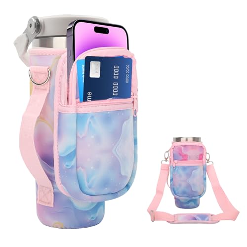 for Stanley Iceflow Flip Straw Tumbler 30 oz, Water Bottle Cup Holder Cover Carrier Sling Bag with Strap, Pouch Pocket for Phone / Accessories, add Handle for Stanley Flip Straw, Neoprene (Colorful)