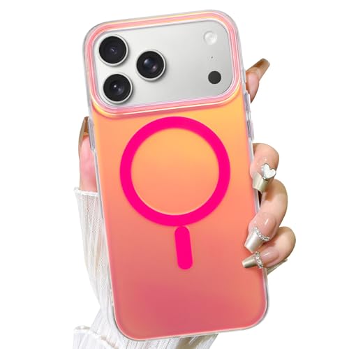 Fiyart Designed for iPhone 17 Pro Max Case - Iridescent Magnetic Cute Phone Cover Compatible with Magsafe - Unique Holographic Aesthetic Shockproof for Women Men-6.9" Rose Red by Fiyart - Used condition - US$16.34