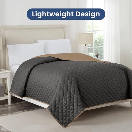Image of Martex Reversible Coverlet, Twin, Graphite /Khaki | Lightweight, Durable, Soft, Easy Care, Reversible