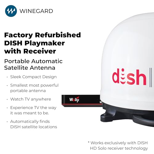 Image of Winegard Dish Playmaker PL-70LR - Automatic Portable Satellite Antenna with Wally HD Receiver & 25 Ft Coax - RV, Camping, Tailgating, Outdoor, TV Connectivity - Refurbished - White
