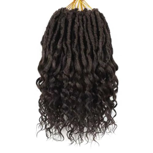 Deep Faux Locs Crochet Hair 10 Inch 8 Packs Goddess Locs Faux Locs Soft Locs Crochet Braids with Curly Ends Pre Looped Deep Wavy Crochet Hair for Black Women(10 Inch, Coffee Brown)