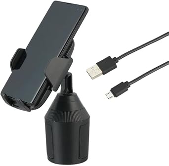 ONN Cup Holder Phone Mount with Wireless Charger, Qi Compatible Car Phone Holder with Fast Charging, Adjustable Rotating Cupholder Stand, Overcharge Protection, USB Cable Included, Black