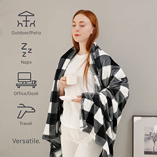 U Uqui Christmas Flannel Blanket Nap Blanket For Couch Buffalo Plaid Check Gingham Velvet Plush Bed Blanket Flannel Fleece All Season Lightweight Blanket, Black And White, 50"X60" #TOP4
