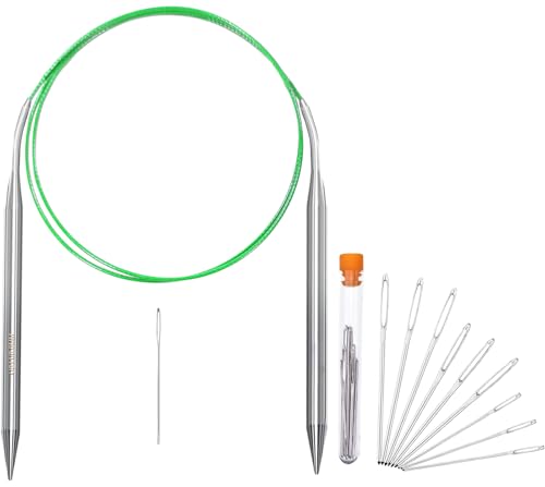 Size 11/8mm Circular Knitting Needles 40 Inch/100cm Knitting Needles for Beginners Metal Round Knitting Needle Set with 9 Yarn Needle (Green 40-inch-US-11(8mm))