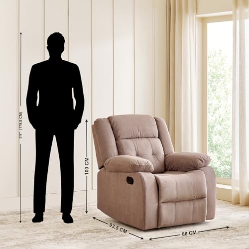 Image of Home Centre | Helios Zurich 1-Seater Fabric Recliner | Recliner Sofa for Living Room | Pine Wood, Solid Wood | Brown | 1 Year Warranty
