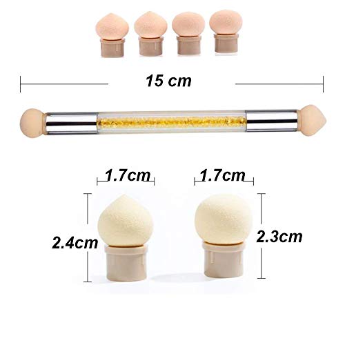 Nejlsd Nail Art Brush Sponge Gradient Shading Pen Brush Picking Dotting Dual-Ended Painting Tools For Salon Or Home Use With 4 Extra Heads (Yellow) #TOP1