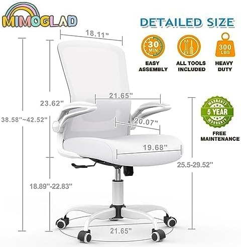 Miniatura 7 de Mimoglad Silla de oficina ergonómica de malla con respaldo alto, soporte lumbar ajustable, cojín de asiento grueso (moderno, blanco marfil)