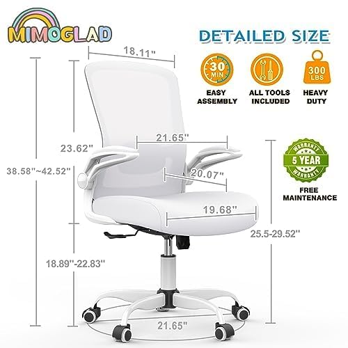 Mimoglad Home Office Chair, High Back Desk Chair, Ergonomic Mesh Computer Chair with Adjustable Lumbar Support and Thickened Seat Cushion (Modern, White) by Mimoglad - Image 7