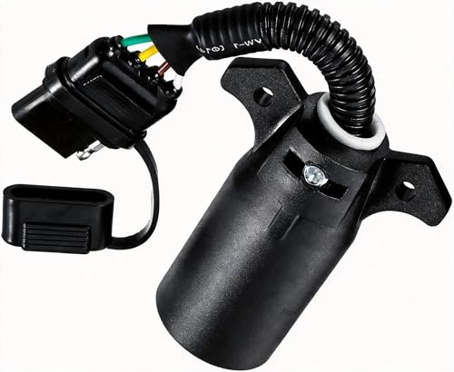 NEW SUN® 7 Way to 4 Pin Trailer Light Adapter, 7 Round to 4 Flat Plug Connector Waterproof, Wiring Harness Compatible with Ford GM Chevy Dodge Ram Toyota, Easy Installation for Trailers, RVs, Boats