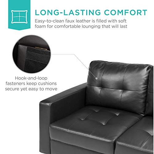 Best Choice Products Tufted Faux Leather 3-Seat L-Shape Sectional Sofa Couch Set W/Chaise Lounge, Ottoman Coffee Table Bench, Black #TOP4