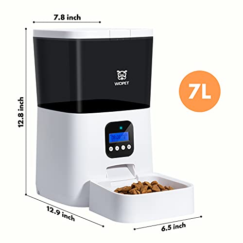 WOPET Automatic Cat Feeder,7L Pet Food Dispenser for Cats and Dogs,Programmable Portion Control 1-4 Meals per Day & 10s Voice Recorder for Small Medium and Large Pets (7L) - Thumbnail 5