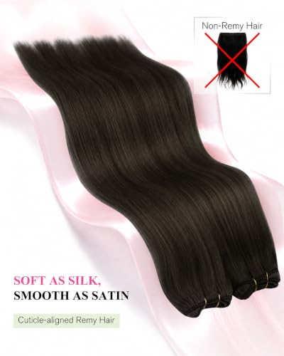 Image of YoungSee 24 Inches Weft Human hair Extensions, Ash Brown Hair Weft Extensions, Sew in Hair Extension Remy for Long Straight Hair, Wefts Real Human Hair for Daily Wear 100g