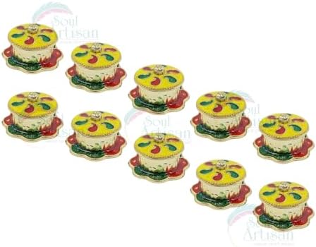 Round Mango Design Single Kumkuma Holder Chimil Box - Plastic Golden Metallic Color(Pack of 10) - Decorative Design Tilak Daani, Sindoor for Women Return Gift, Diwali, Weddings, Pooja