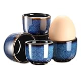 【Einfach zu Reinigen】Der Eierbecher blau aus Keramik hält Temperaturen bis zu 300°C stand, daher ist er spülmaschinenfest.