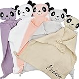 Gaze de coton Doudou Panda Plat Personnalisé avec Prénom – Gaze de Coton Douce – Doudou Textile Léger – Coloris au Choix – Cadeau Personnalisé
