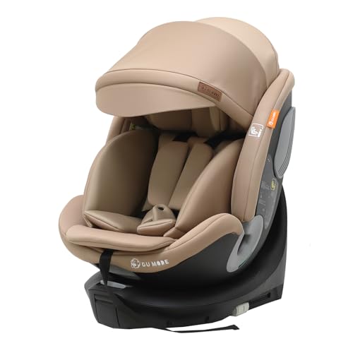 ＧＵ ＭＯＤＥ チャイルドシート ジュニアシート 新生児～12歳頃（身長40-150cm）（0-36kg）360°回転式 ISOFIX対応 R129適合 サポートレッグ付き ロングユース 取付簡単 5年保証 ブラウン【バードメッシュ/シェード付き】