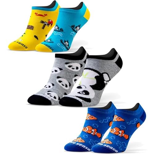 Sesto Senso Lustige Sneaker Socken Baumwolle Bunte Füßlinge Damen Herren 1-3 Paar Funny Socks Panda Fisch Piraten verrückte 35-38 3 Fetzig