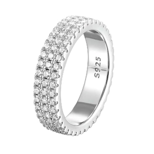 Anillo completo de moissanita chapado en plata de ley 925, anillo de eternidad, anillo de hip hop, para mujer, hombre, fiesta, joyería brillante, 9, Zirconia cúbica