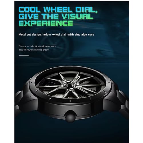 Image of GOLDENIZE FASHION Branded Men's Sport Quartz Watch Car Wheel Dial Rotating Casual Fashion Stainless Steel Alloy Men Multicolour Luxury Watches Wheel Dial Men's Metal Watch Gift Creative Watch (White)