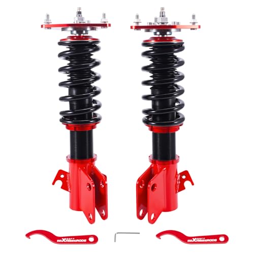 maXpeedingrods 2Pcs Front Coilovers for Subaru Impreza WRX 2000-2007, WRX STI GDB 2000-2004, for Subaru Forester 2003-2008, 24 Levels Damper Adjustable Coilovers Suspension Lowering Kit, Red