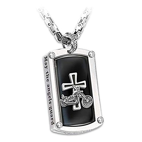 Hacoro "Biker's Blessing Engraved Pendant Necklace, For Men Cross Pendant Neck Chain Jewelry Gift Courageous Necklace Baptism Gift Jewelry (1Pcs) #TOP4