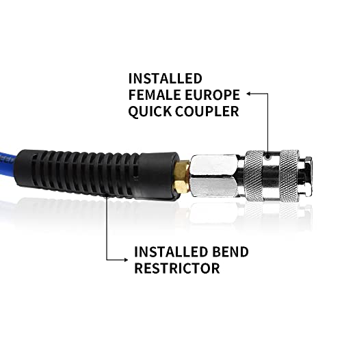 aunstarwei PVC Reinforced Air Compressor Hose Blue with 1/4" Europe Steel Quick Coupler and Plug Fittings, 10m Length - Image 3