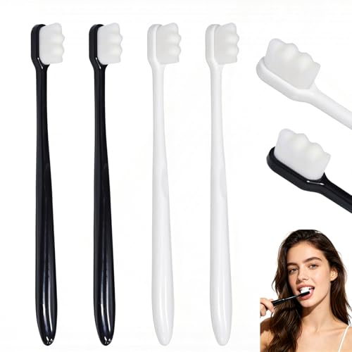 4-Pack Soft Bristle Toothbrush Extra Ultra Soft Micro Nano Toothbrush for Adults Manual Toothbrush with 20000 Bristles for Sensitive Teeth and Gums Gentle Oral Care Brush (Black & White)