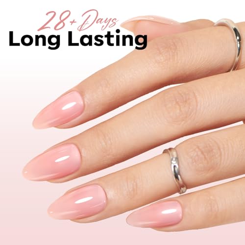 Image of modelones Pink Gel Nail Polish Nude Pink Nail Polish Jelly Sheer Natural Translucent Soak Off U V Gel Clean Girl Valentine Nails for Women Nail Art French Tip Manicure 15 ML