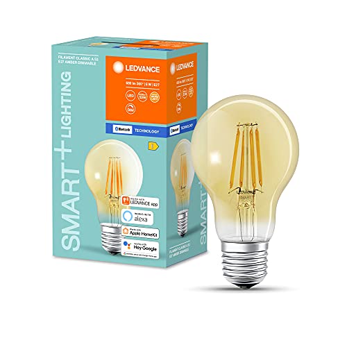 LEDVANCE Smart dimmbare Filament LED-Lampe, speziell für Alexa, Glas Birnenform in gold für E27 Sockel, ZERO TOUCH SETUP - einfache Einrichtung nur per Klick, Warmweiß (2400K), 55W-Ersatz, ZTS-ready