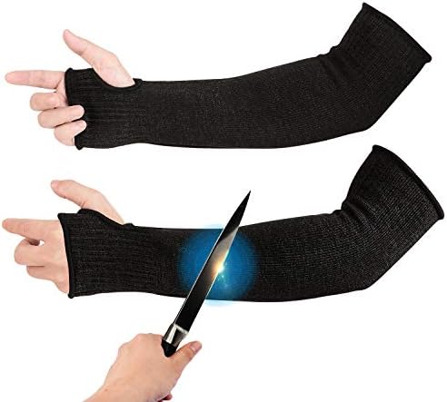 iSbaby Arm Protectors Cut Heat Resistant Sleeve,Burn Resistant Anti Abrasion Safety Arm Guard for Garden Kitchen Farm 1 Pair (Black with Thumb Hole)