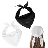 2 Stück Spitzen Bandana Kopftuch Damen Haartuch Damen Zum Binden Haarbandanas Dreieck Boho Seidentuch Süße Dreieckstuch Mädchen Kopfbedeckung Blumenkopf Haartücher Haaraccessoires (Weiße, Schwarze)